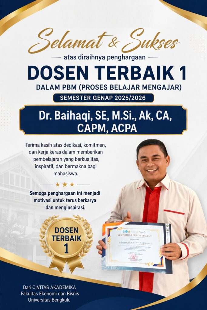 Dosen FEB Universitas Bengkulu Raih Penghargaan Dosen Terbaik 1 dalam Proses Belajar Mengajar Semester Genap 2025/2026